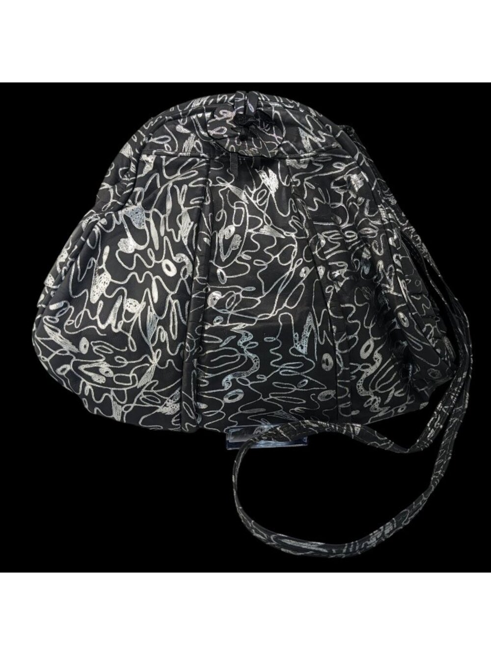 Vintage 90s Miriam Grey & Silver Abstract Pattern Genuine Leather Shoulder Bag